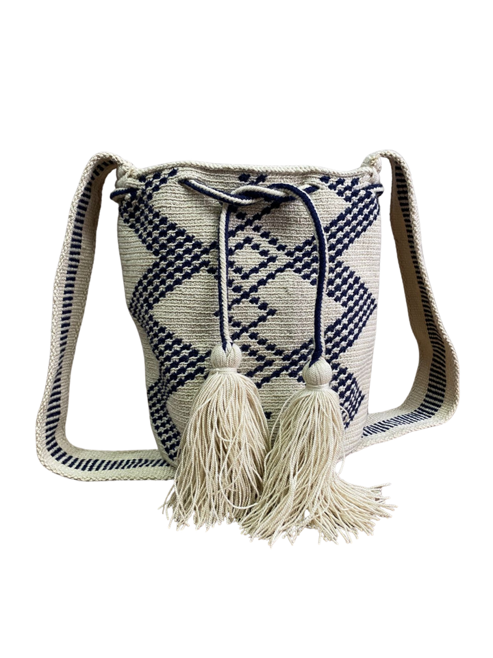 Mochilas Wayuu Medianas Crudo y Azul