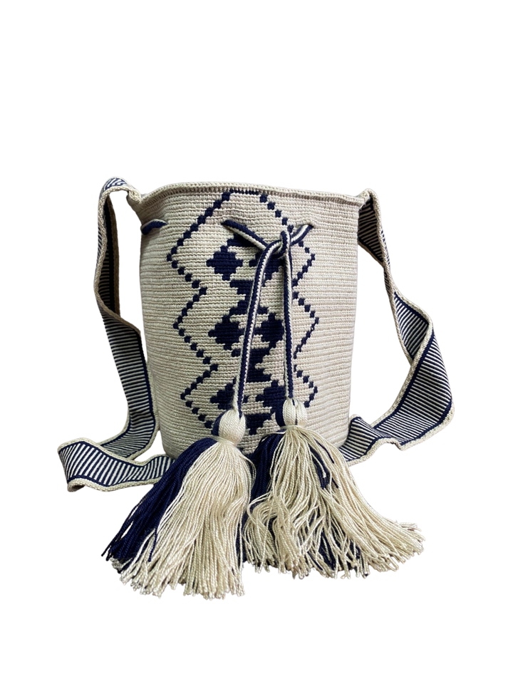 Mochilas Wayuu Medianas Crudo y Azul