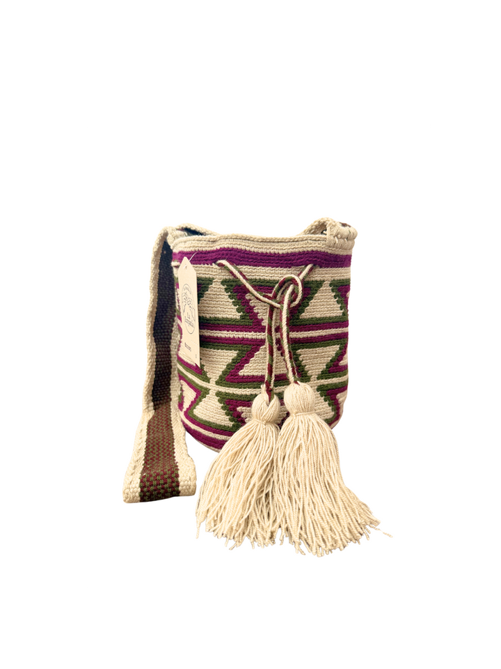 Mochilas Wayúu Pequeñas Base Beige (crudo)